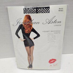 New A List Collection Jonathan Aston Fishnet Back Seam Black Tights London B/C